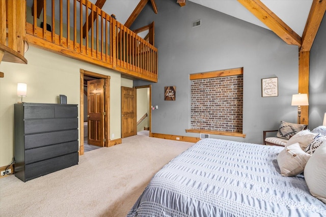 405 Cambridge Way, Bolingbrook, IL 60440 - bedroom with high vaulted ceiling, carpet, beamed ceiling, and baseboards