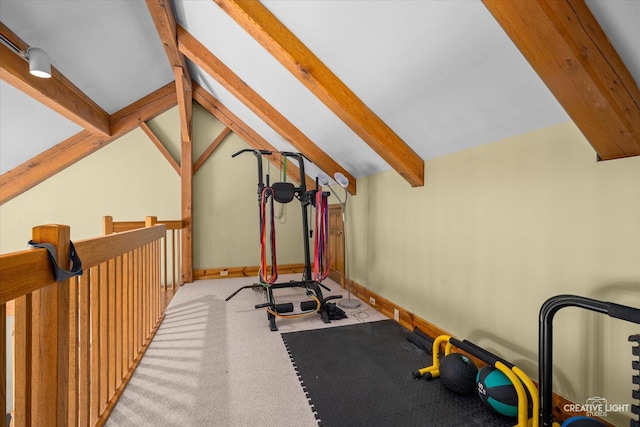 405 Cambridge Way, Bolingbrook, IL 60440 - workout room with lofted ceiling, carpet, and baseboards