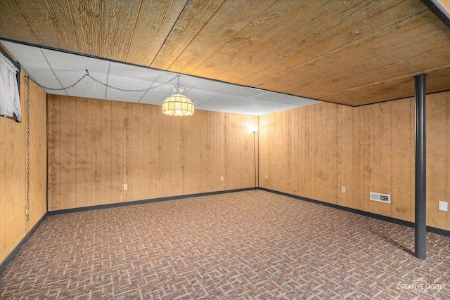 405 Cambridge Way, Bolingbrook, IL 60440 - finished basement with wood walls, brick patterned floors, wooden ceiling, and baseboards