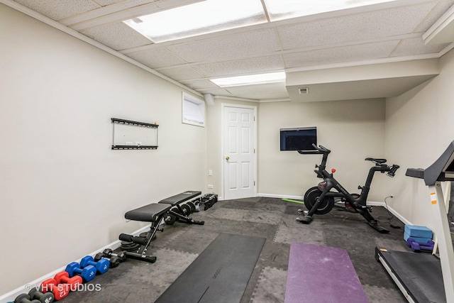 1057 Ponca Dr, Batavia, IL 60510 - workout area featuring baseboards and a paneled ceiling