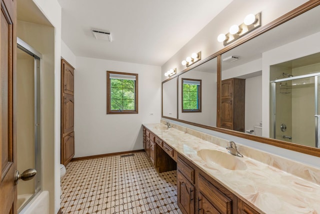 22W281 Mccarron Rd, Glen Ellyn, IL 60137 - bathroom with double vanity, a shower with door, and tile patterned floors