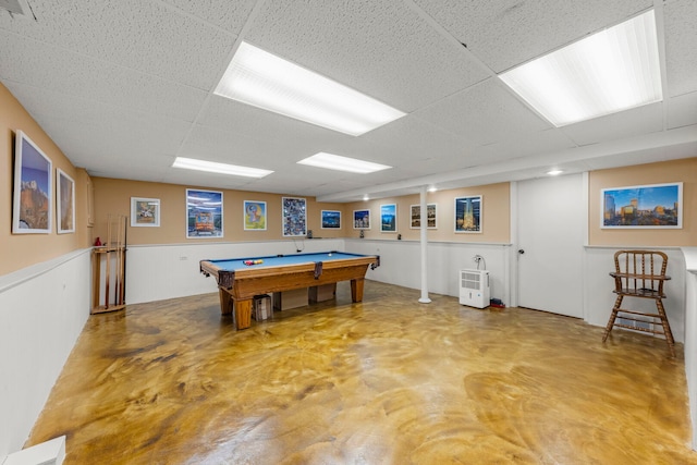 22W281 Mccarron Rd, Glen Ellyn, IL 60137 - game room featuring finished concrete flooring, billiards table, wainscoting, and a drop ceiling