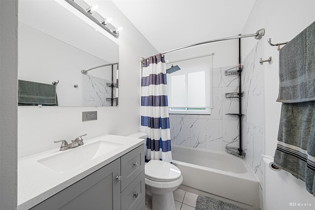 16165 Haven Ave, Orland Hills, IL 60487 - bathroom featuring shower / bath combo, toilet, vanity, and tile patterned flooring