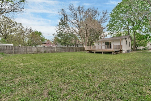 413 Wheeler Ave, Joliet, IL 60436 - view of yard with a fenced backyard, a wooden deck, and central AC unit