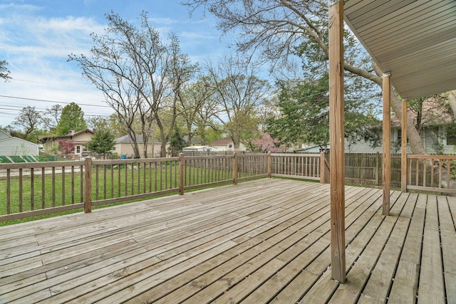 413 Wheeler Ave, Joliet, IL 60436 - wooden deck featuring a yard, a residential view, and a fenced backyard