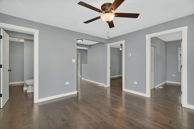 413 Wheeler Ave, Joliet, IL 60436 - interior space with baseboards, ceiling fan, wood finished floors, and connected bathroom