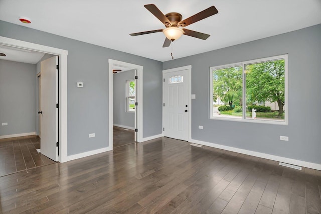 413 Wheeler Ave, Joliet, IL 60436 - interior space featuring baseboards, ceiling fan, wood finished floors, and visible vents