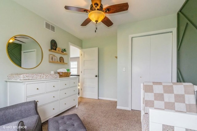 4524 Deames St, Plano, IL 60545 - living area with visible vents, baseboards, ceiling fan, and light colored carpet