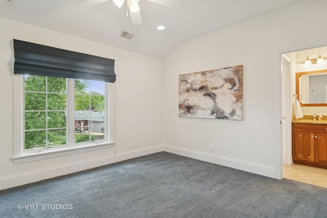 1238 N Illinois Ave, Arlington Heights, IL 60004 - unfurnished room featuring ceiling fan, light carpet, lofted ceiling, and recessed lighting