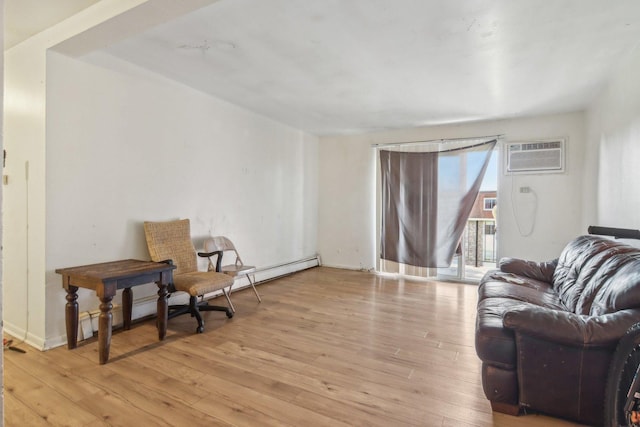 615 Hill Dr Unit 303, Hoffman Estates, IL 60169 - living area featuring light wood finished floors, a wall mounted AC, and a baseboard radiator