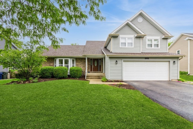 1161 Ardmore Dr, Naperville, IL 60540 - view of front facade featuring an attached garage, asphalt driveway, a front lawn, and a shingled roof