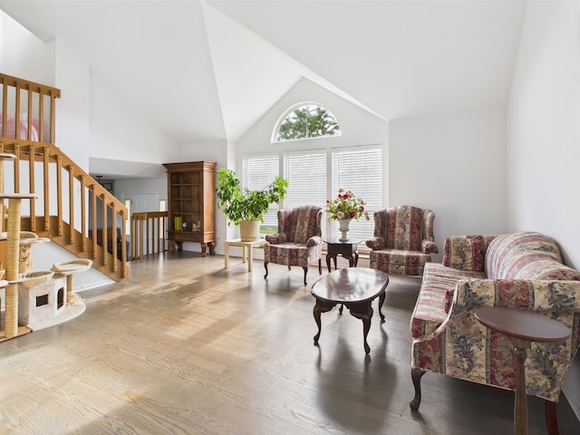 20359 Countryside Ln, Frankfort, IL 60423 - living area with stairway, high vaulted ceiling, and wood finished floors