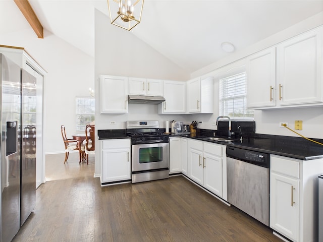 20359 Countryside Ln, Frankfort, IL 60423 - kitchen with appliances with stainless steel finishes, a sink, an inviting chandelier, under cabinet range hood, and a wealth of natural light