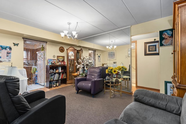 living area with an inviting chandelier