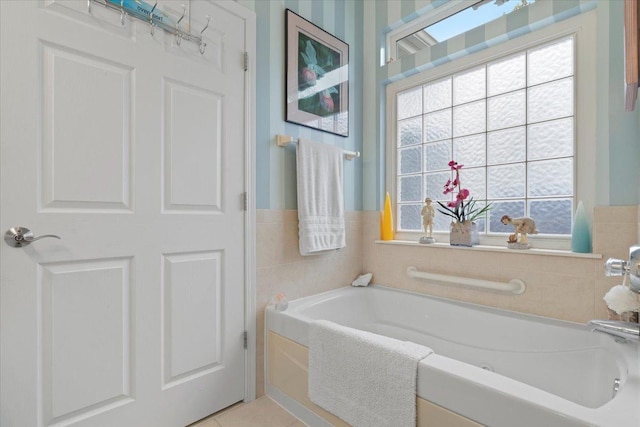 bathroom with a garden tub