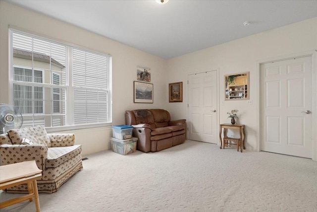 living area with carpet