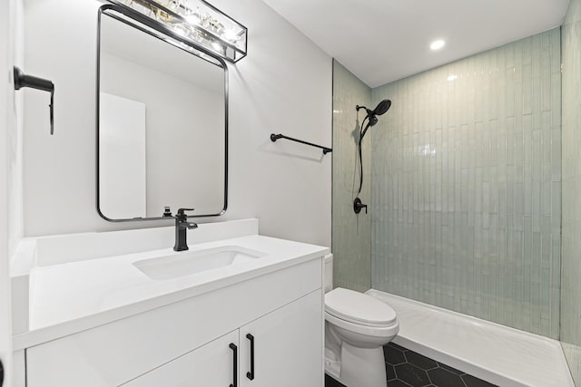 18624 W Pamela Pl, Gurnee, IL 60031 - full bath featuring tile patterned flooring, vanity, toilet, recessed lighting, and tiled shower