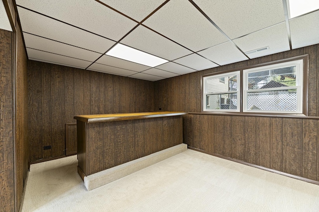 18624 W Pamela Pl, Gurnee, IL 60031 - bar featuring light colored carpet, a dry bar, a paneled ceiling, and wooden walls