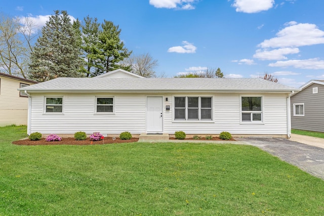 18624 W Pamela Pl, Gurnee, IL 60031 - ranch-style home with driveway, a shingled roof, and a front yard