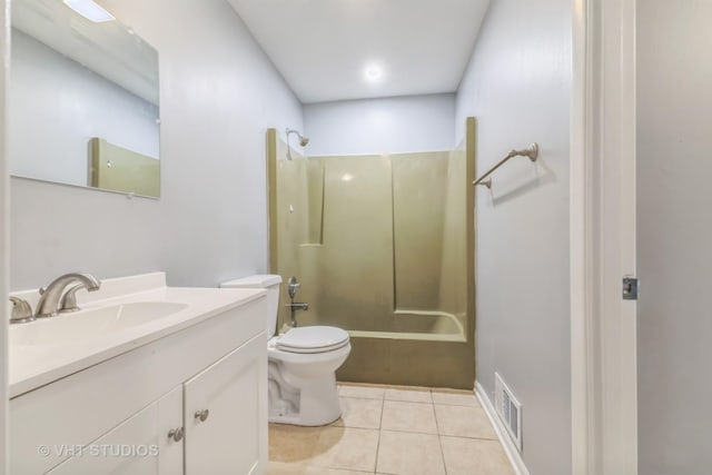 full bathroom with a shower, tile patterned floors, and vanity