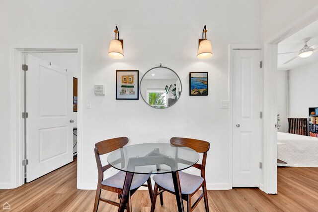 6102 S Kimbark Ave Unit 1W, Chicago, IL 60637 - dining room with baseboards, ceiling fan, and light wood finished floors