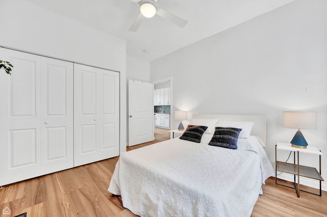 6102 S Kimbark Ave Unit 1W, Chicago, IL 60637 - bedroom featuring light wood-style floors, ceiling fan, and a closet