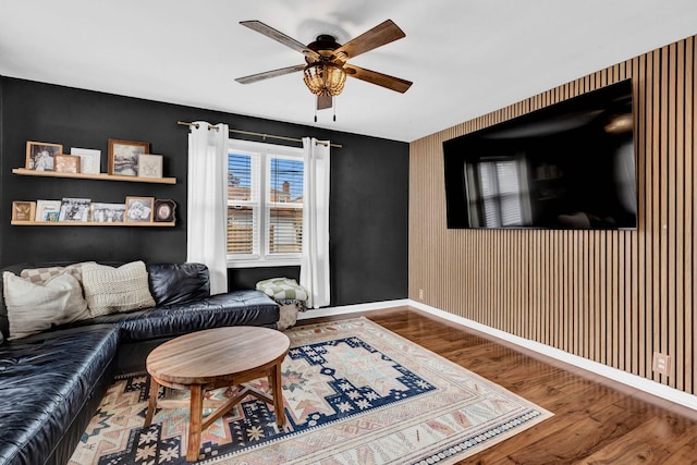 7428 N Odell Ave, Chicago, IL 60631 - living area with baseboards, ceiling fan, and wood finished floors