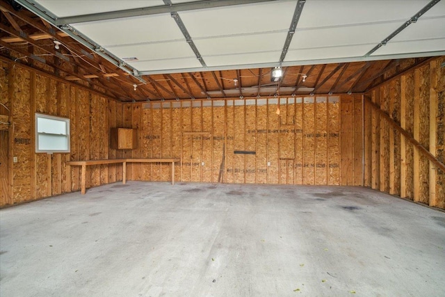 garage with wood walls
