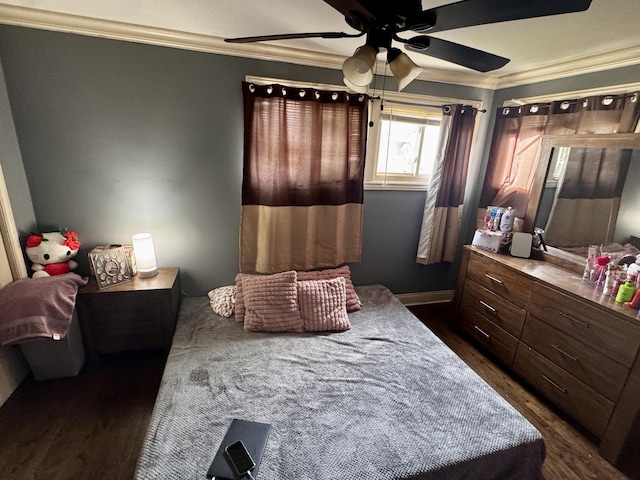3825 W Pippin St, Chicago, IL 60652 - bedroom with dark wood-type flooring, ornamental molding, and a ceiling fan