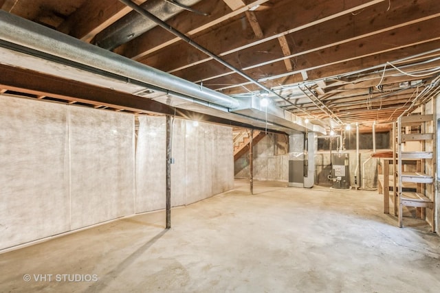 2339 N James Ct, Arlington Heights, IL 60004 - unfinished below grade area featuring water heater, heating unit, and stairs