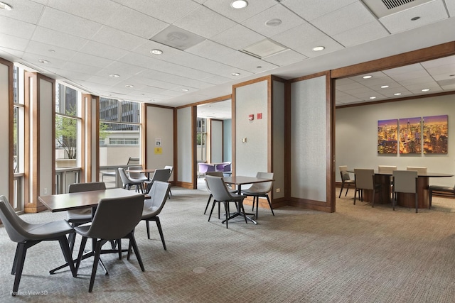 222 N Columbus Dr Unit 711, Chicago, IL 60601 - carpeted dining space featuring baseboards, recessed lighting, a paneled ceiling, and visible vents