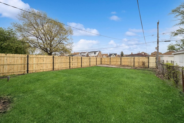 view of yard with a fenced backyard