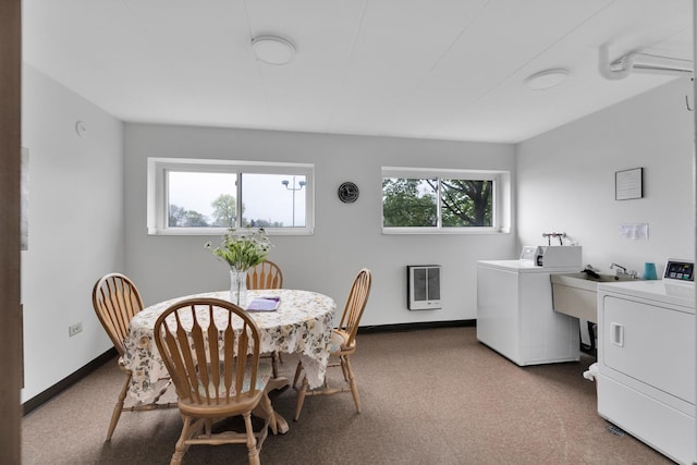 2900 Maple Ave Unit 5A, Downers Grove, IL 60515 - dining room with independent washer and dryer, baseboards, heating unit, and light carpet