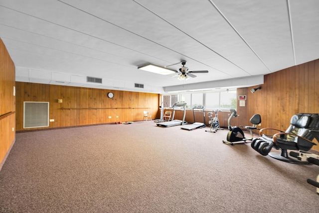 2900 Maple Ave Unit 5A, Downers Grove, IL 60515 - gym with wooden walls, a ceiling fan, and visible vents