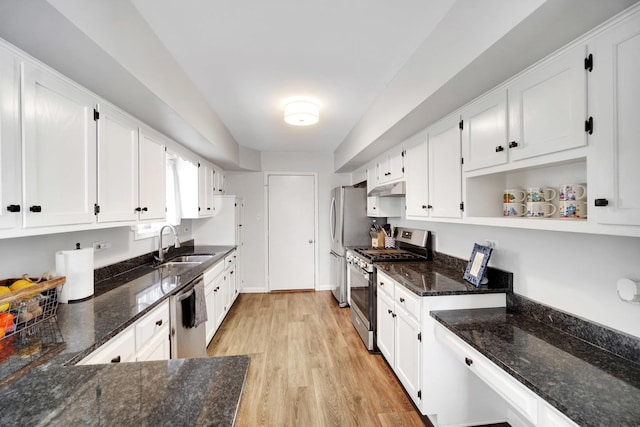 kitchen with a sink, appliances with stainless steel finishes, and white cabinets
