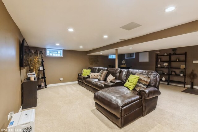 824 Elm St, Flossmoor, IL 60422 - living room with light carpet, baseboards, and recessed lighting