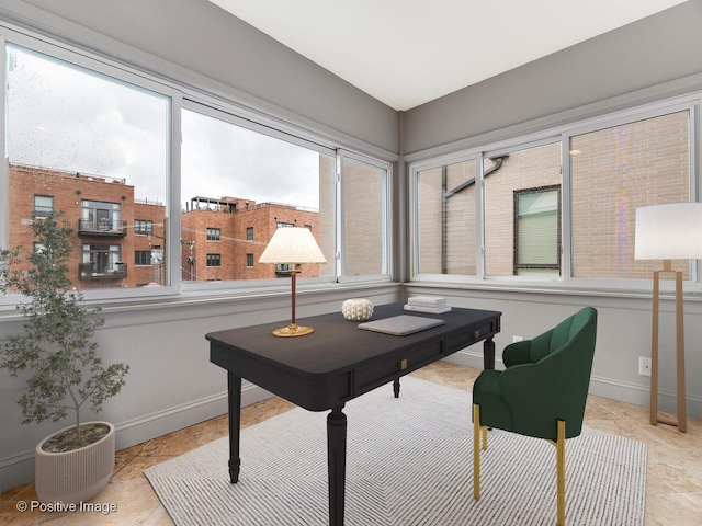 home office with baseboards