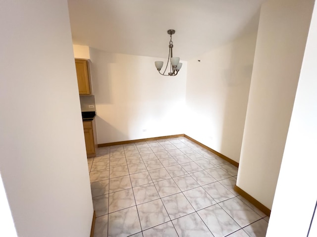 10310 Ridgeland Ave Unit 307, Chicago Ridge, IL 60415 - unfurnished dining area with a chandelier, baseboards, and light tile patterned floors