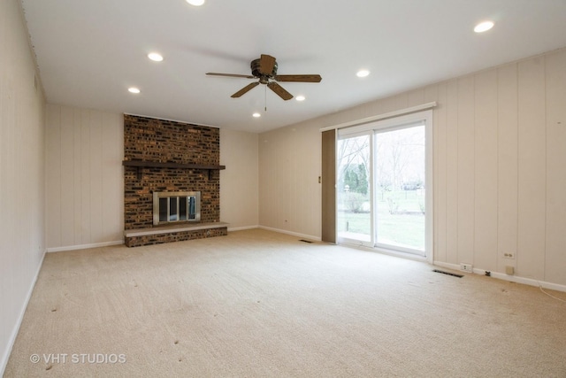 23 Westmoreland Ln, Naperville, IL 60540 - unfurnished living room with recessed lighting, carpet, ceiling fan, and visible vents