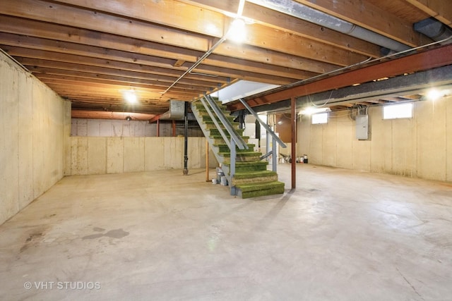 23 Westmoreland Ln, Naperville, IL 60540 - unfinished below grade area with stairs and electric panel