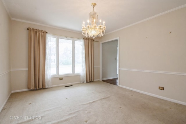 23 Westmoreland Ln, Naperville, IL 60540 - carpeted spare room with crown molding, baseboards, a notable chandelier, and visible vents