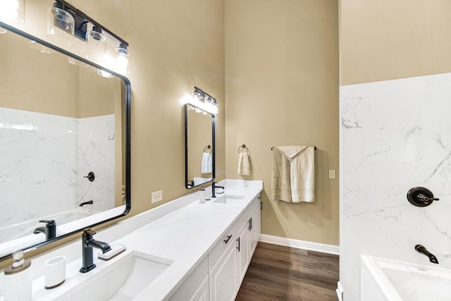 13083 Timber Ct, Palos Heights, IL 60463 - full bath with double vanity, a sink, and wood finished floors