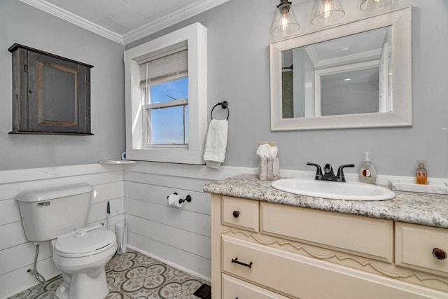 23678 N 2700 E Rd, Odell, IL 60460 - bathroom with vanity, toilet, ornamental molding, and tile patterned floors
