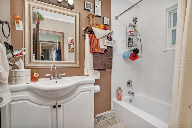 5203 W Court St, Monee, IL 60449 - full bathroom featuring shower / tub combo, vanity, and tile patterned floors