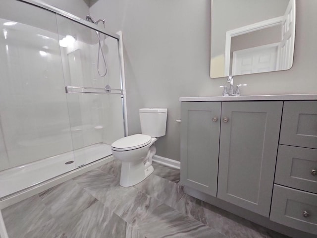 1221 Honey Lake Rd, Lake Zurich, IL 60047 - bathroom with toilet, baseboards, a shower stall, and vanity