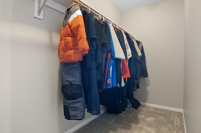walk in closet featuring carpet