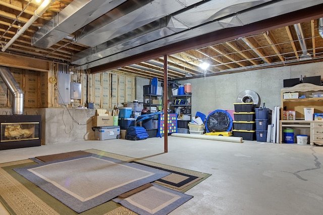unfinished below grade area featuring electric panel