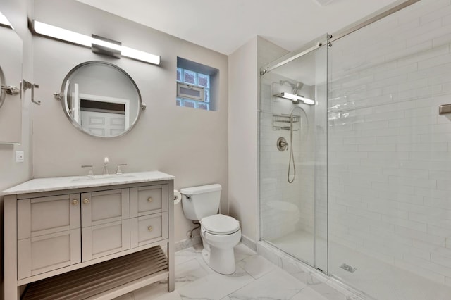 1800 W Melrose St, Chicago, IL 60657 - full bath with marble look tile flooring, toilet, a stall shower, and baseboards