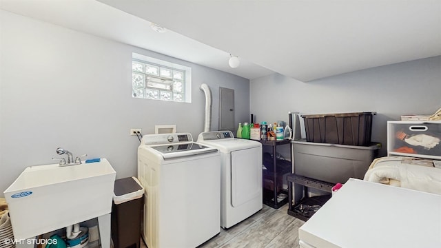washroom with separate washer and dryer and electric panel