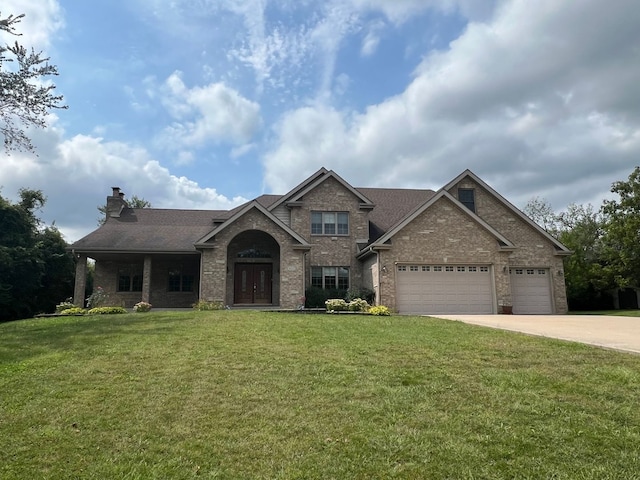 14312 Twin Creek Ct, Homer Glen, IL 60491 - craftsman house featuring brick siding, an attached garage, a chimney, and a front yard